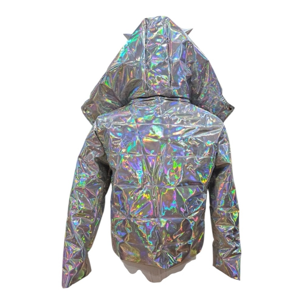 Dolls Kill NWT Dark Savage Signals holographic Puffer Jacket From Club EXX - Picture 5 of 11